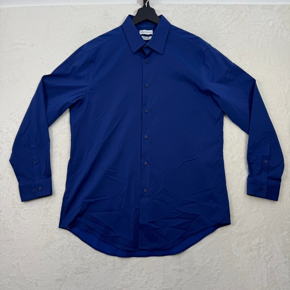 Calvin Klein Shirt Mens XL Blue Infinite Color Sustainable Slim Fit Stretch Long